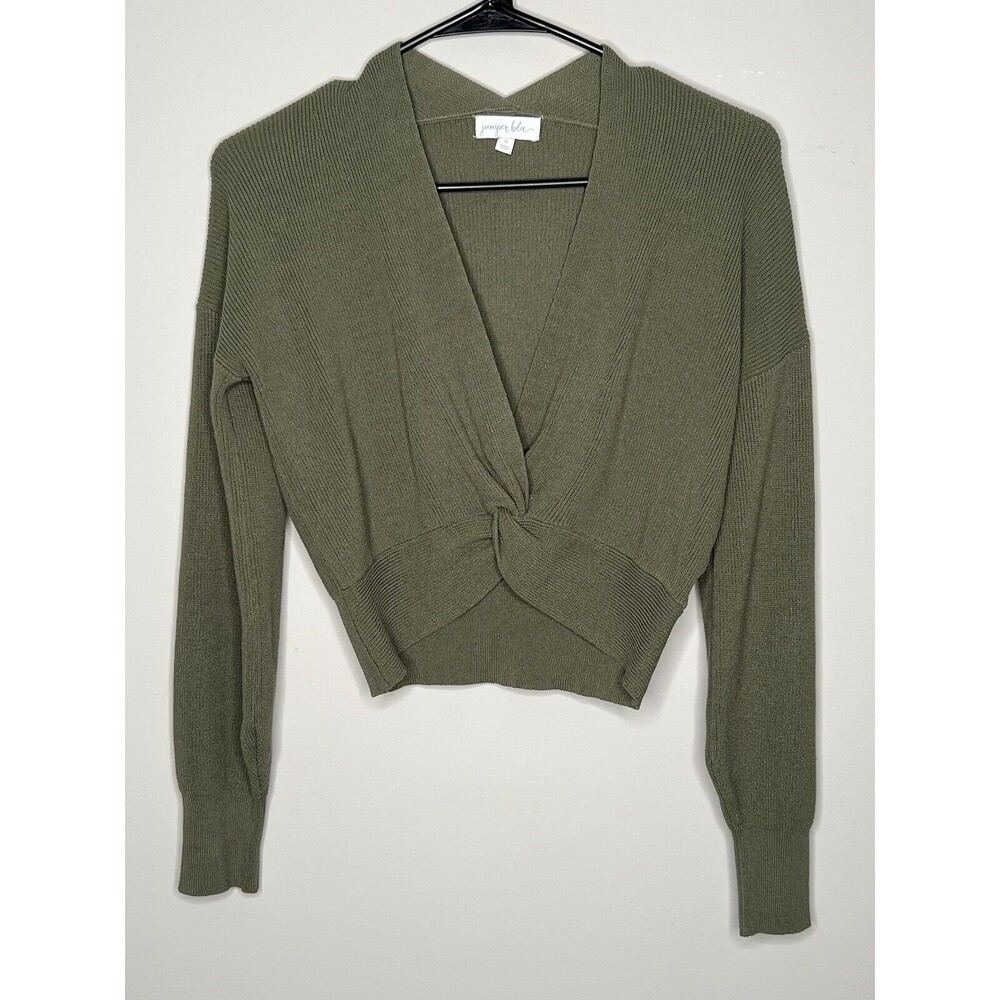 Juniper Blu Top Women’s Small Green V Neck Pullover Long Sleeve Sweater